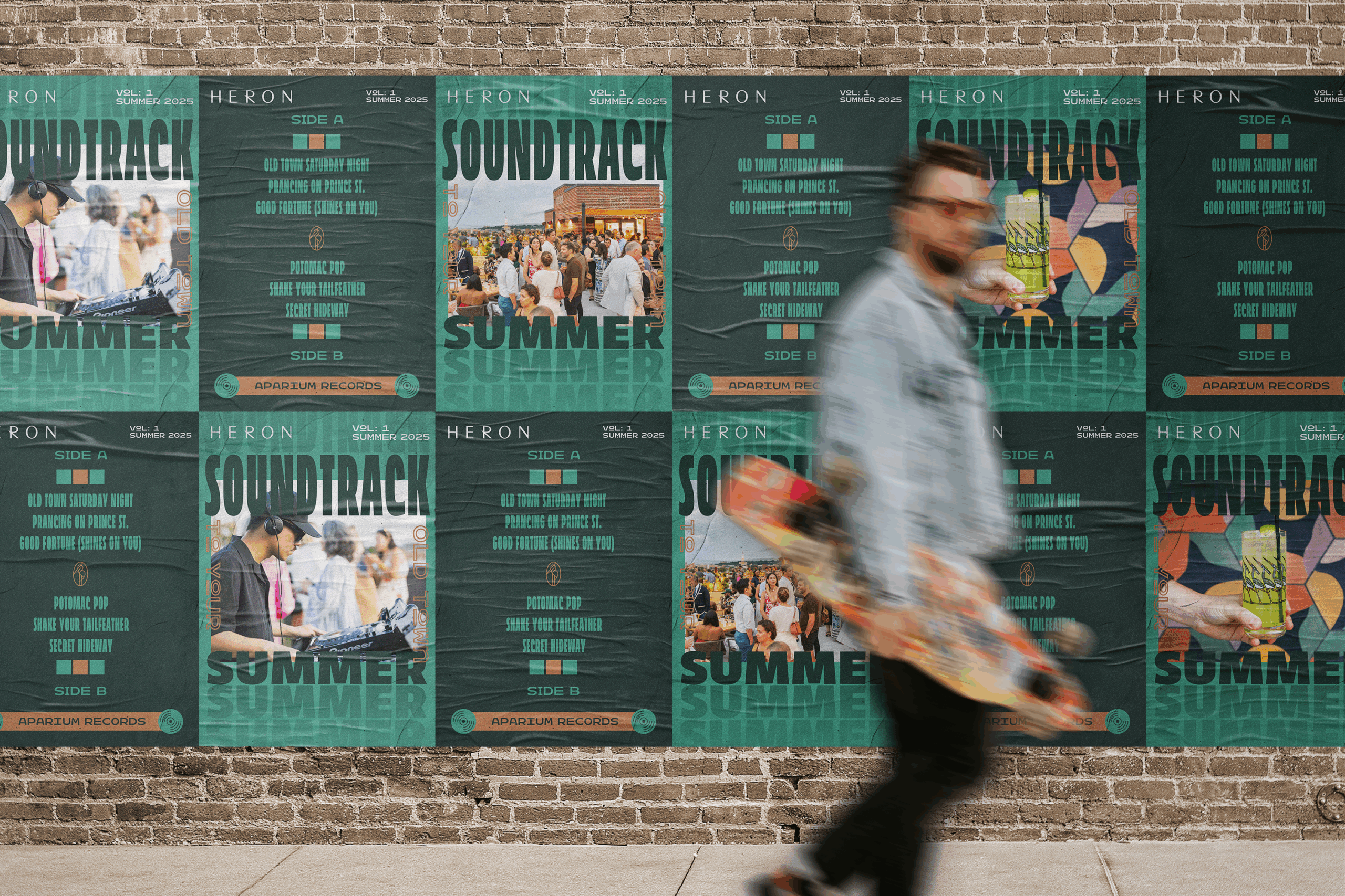 Man walking in front of Heron Poster Wall