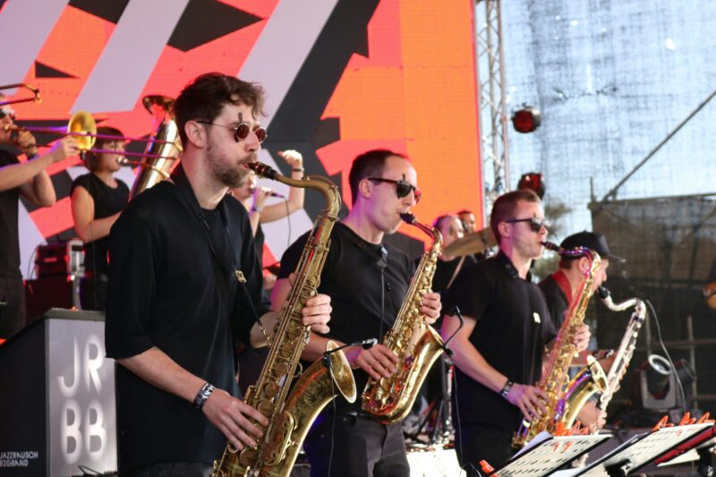 Band playing saxophones
